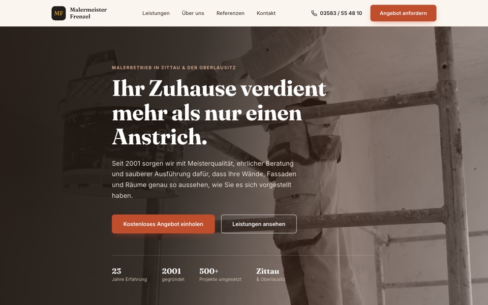 Startseiten-Ausschnitt der Demo-Website „Malermeister Frenzel“